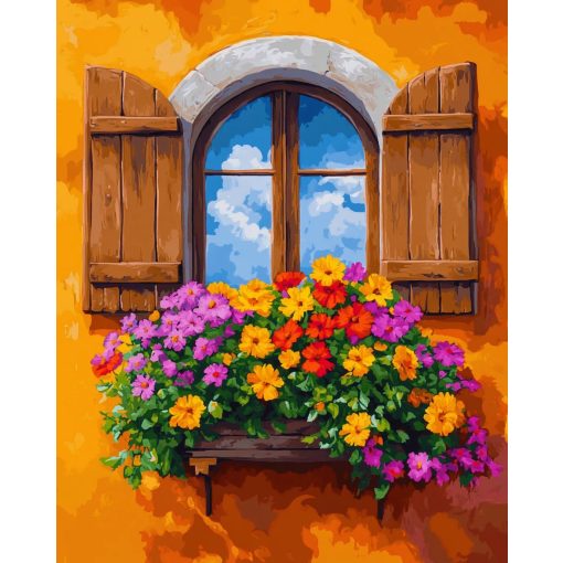 Virágzó ablak - Számfestő készlet kereten 40x50