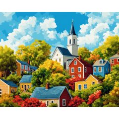   Fényes falusi panoráma - Számfestő készlet kereten 40x50