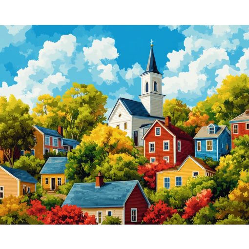 Fényes falusi panoráma - Számfestő készlet kereten 40x50