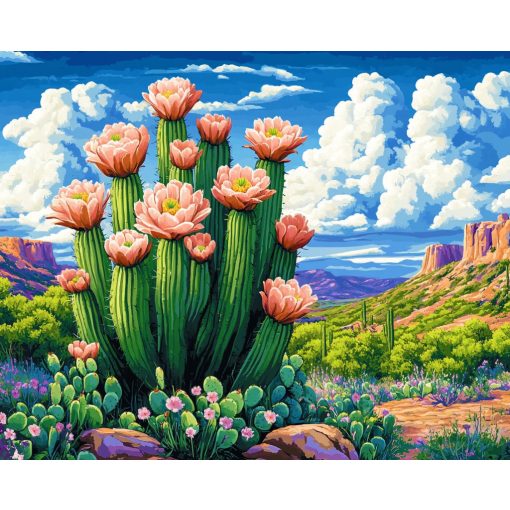 Kaktuszvirág - Számfestő készlet kereten 40x50