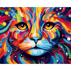 Színes macska portré - Számfestő készlet kereten 40x50