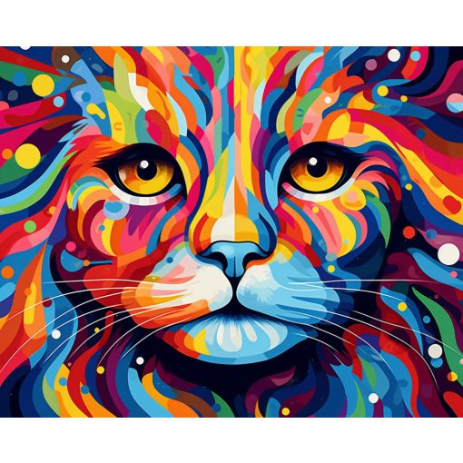 Színes macska portré - Számfestő készlet kereten 40x50