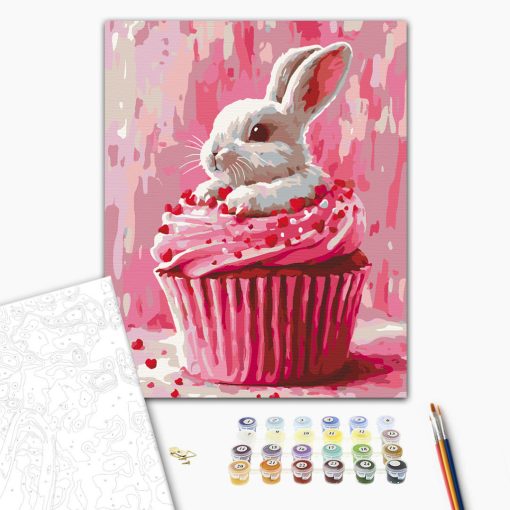 Cupcake nyuszi - Számfestő készlet kereten 40x50