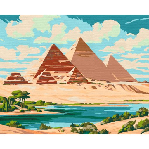 Egyiptom - Gízai piramisok - Számfestő készlet kereten 40x50