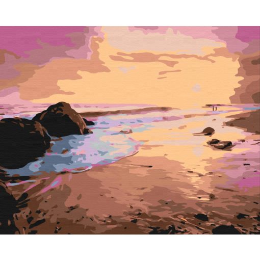 Rózsaszín alkony a hullámokon - Számfestő készlet kereten 40x44