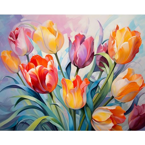 Tavaszi tulipán csokor - Számfestő készlet kereten 40x50