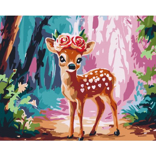 Virágos Bambi - Számfestő készlet kereten 40x50