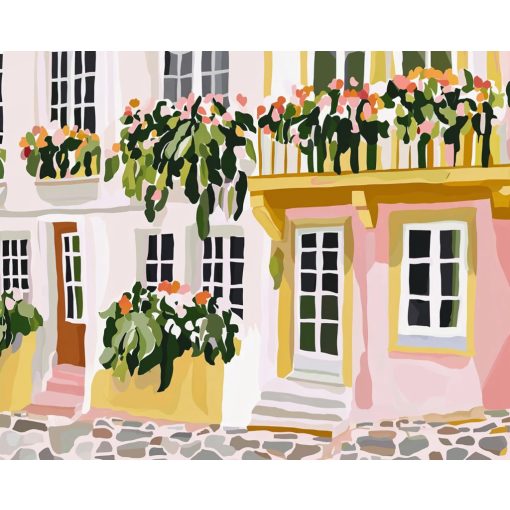 Virágok az erkélyen - Számfestő készlet kereten 40x50