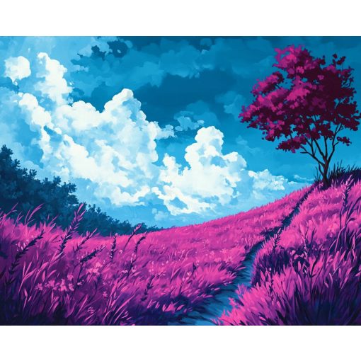 Lila mező - Számfestő készlet kereten 40x50