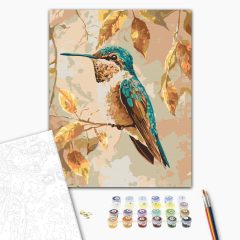   Kolibri am Herbstzweig - Malen-nach-Zahlen-Set auf Keilrahmen 40x50