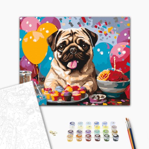 Mopsz party - Számfestő készlet kereten 40x50