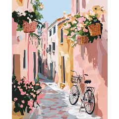 Virágos mellékutca - Számfestő készlet kereten 40x50