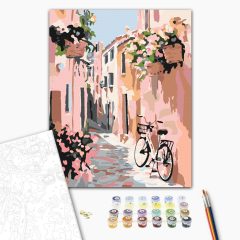 Virágos mellékutca - Számfestő készlet kereten 40x50