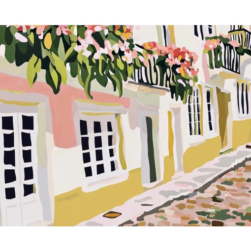 Virágba borult házak - Számfestő készlet kereten 40x50