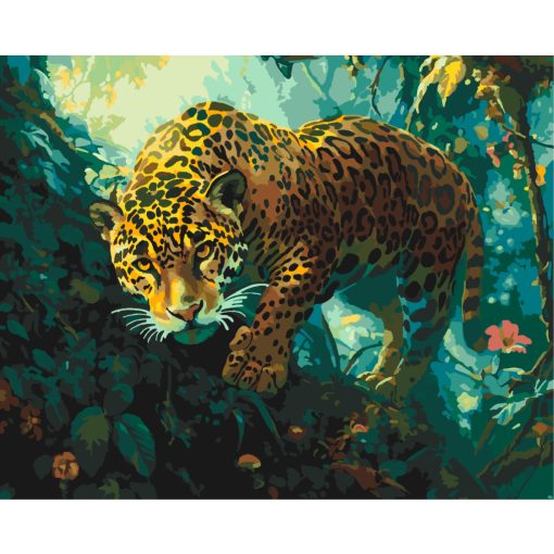 Schleichender Jaguar - Malen-nach-Zahlen-Set auf Keilrahmen 40x50