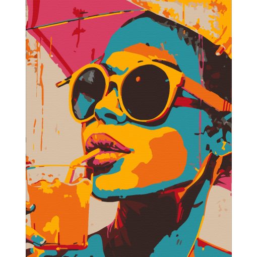 Sonnenbrille und Cocktail - Malen nach Zahlen Set auf Rahmen 40x50 cm