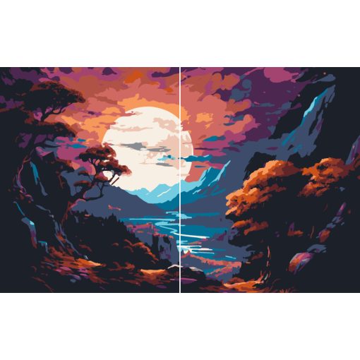 Mystischer Sonnenuntergang - 2-teiliges Malen nach Zahlen Set auf Rahmen 40x50 cm