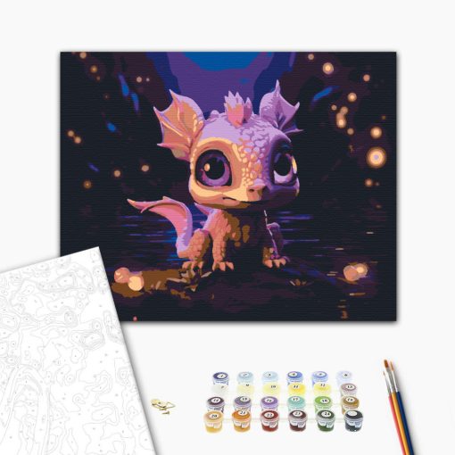 Märchenhafter Drachenwelpe - Malen nach Zahlen Set auf Rahmen 40x50 cm