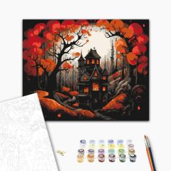   Das Haus der Hexe - Malen nach Zahlen Set auf Rahmen 40x50 cm