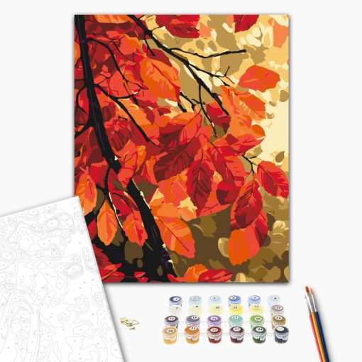 Goldene Blätter - Malen nach Zahlen Set auf Rahmen 40x50 cm