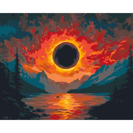 Sonnenfinsternis über dem Tal - Malen nach Zahlen Set auf Rahmen 40x50 cm