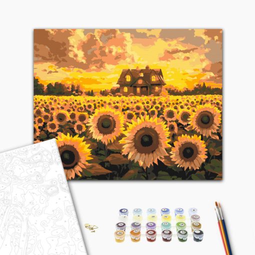 Das Zuhause der Sonnenblumen – Malen nach Zahlen Set auf Rahmen 40x50 cm