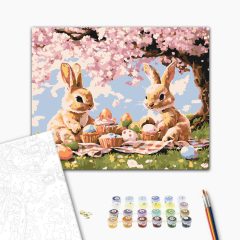 Hasenpicknick – Malen nach Zahlen Set auf Rahmen 40x50 cm