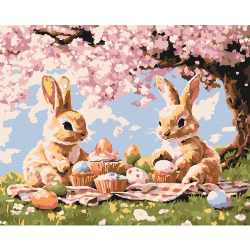 Hasenpicknick – Malen nach Zahlen Set auf Rahmen 40x50 cm