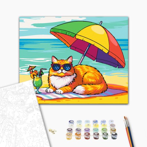 Urlaubskatze – Malen nach Zahlen Set auf Rahmen 40x50 cm