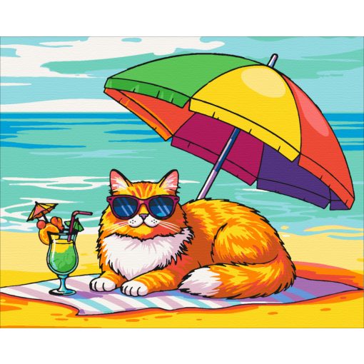 Urlaubskatze – Malen nach Zahlen Set auf Rahmen 40x50 cm