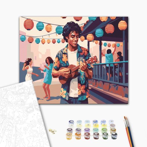 Straßenmusik – Malen nach Zahlen Set auf Rahmen 40x50 cm