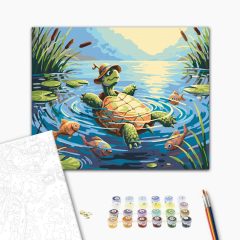   Chillige Schildkröte – Malen nach Zahlen Set auf Rahmen 40x50 cm