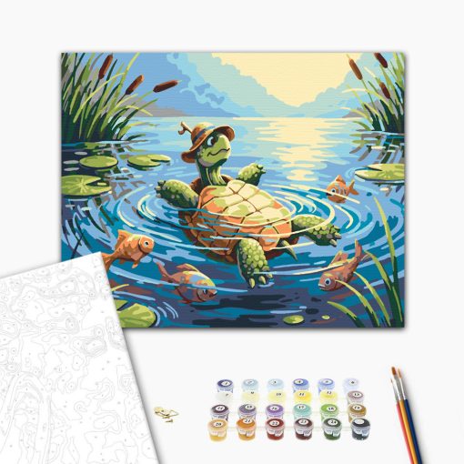 Chillige Schildkröte – Malen nach Zahlen Set auf Rahmen 40x50 cm