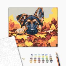 Versteckspiel zwischen den Blättern – Malen nach Zahlen Set auf Rahmen 40x50 cm