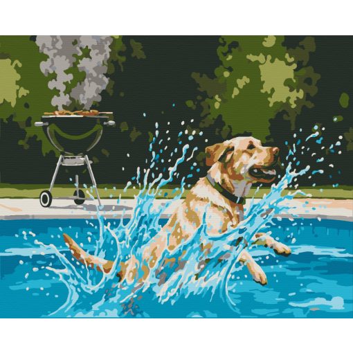 Sommerliches Hundabenteuer – Malen nach Zahlen Set auf Rahmen 40x50 cm