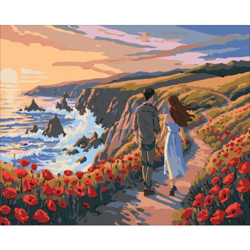 Hand in Hand im Mohnfeld – Malen nach Zahlen Set auf Rahmen 40x50 cm