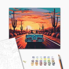   Auf der Route 66 – Malen nach Zahlen Set auf Rahmen 40x50 cm