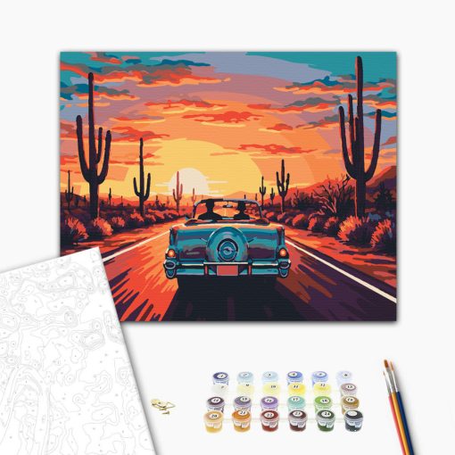Auf der Route 66 – Malen nach Zahlen Set auf Rahmen 40x50 cm