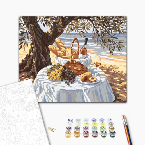 Picknick am Ufer – Malen nach Zahlen Set auf Rahmen 40x50 cm