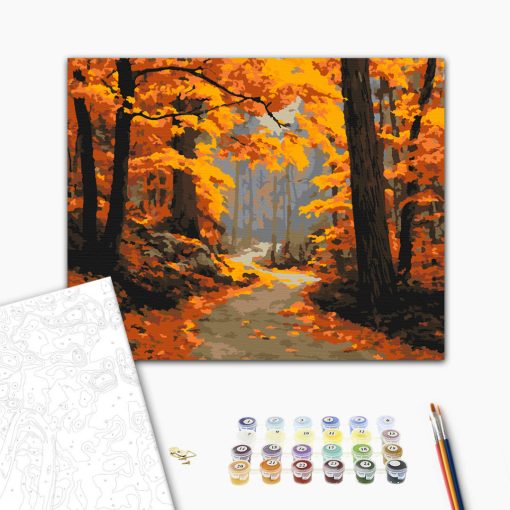 Herbstlicher Traumweg – Malen nach Zahlen Set auf Rahmen 40x50 cm