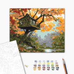   Baumhaus im Herbst – Malen nach Zahlen Set auf Rahmen 40x50 cm