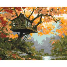 Baumhaus im Herbst – Malen nach Zahlen Set auf Rahmen 40x50 cm