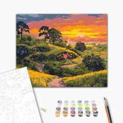   Märchenhafte Hügelhäuser – Malen nach Zahlen Set auf Rahmen 40x50 cm