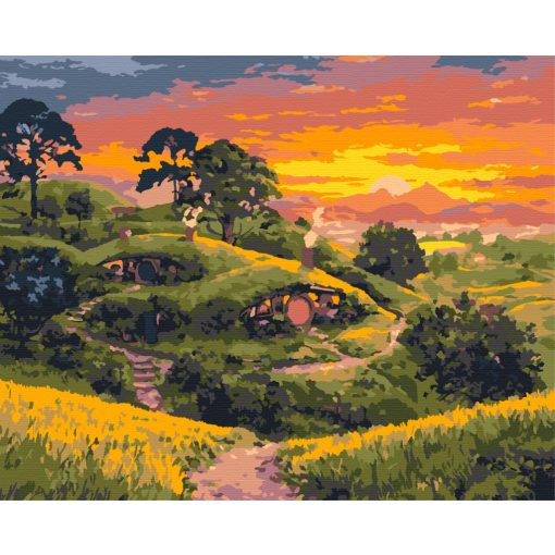 Märchenhafte Hügelhäuser – Malen nach Zahlen Set auf Rahmen 40x50 cm