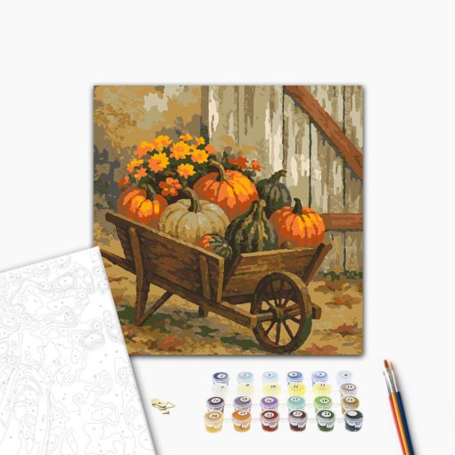 Kürbisstarker Herbstkorb – Malen nach Zahlen Set auf Rahmen 40x40 cm