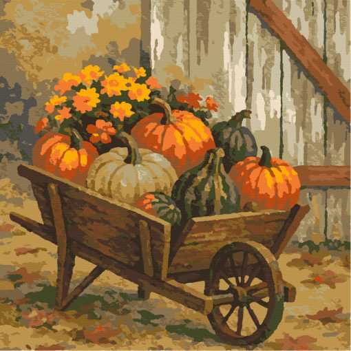 Kürbisstarker Herbstkorb – Malen nach Zahlen Set auf Rahmen 40x40 cm