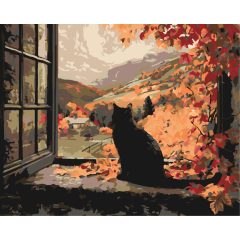   Herbst im Fenster – Malen nach Zahlen Set auf Rahmen 40x50 cm