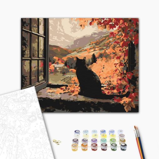 Herbst im Fenster – Malen nach Zahlen Set auf Rahmen 40x50 cm