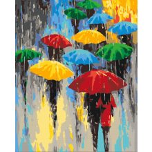 Bunte Regenschirme - Malen-nach-Zahlen-Set mit Rahmen 40x50