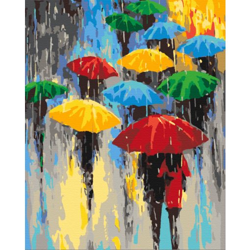 Bunte Regenschirme - Malen-nach-Zahlen-Set mit Rahmen 40x50